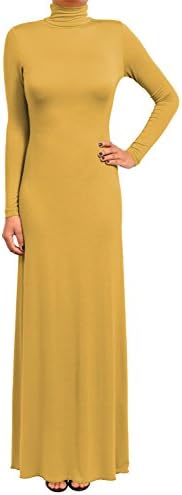 Wearious Plain Polo Turtle Neck Long Sleeve Full Length Maxi Dress (Mustard 12)