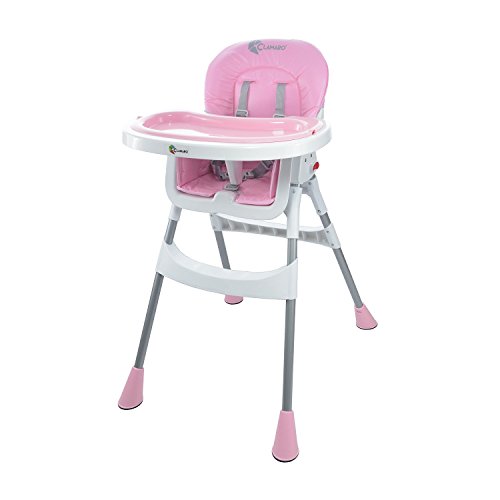 Clamaro „babyHIGH“ Kinder Baby Hochstuhl (5 Farben wählbar) mit Sicherheitsgurt und 2in1 Tablett, Babyhochstuhl klappbar, gepolstert, mit abwischbaren Sitzpostern und mit rutschfesten Standfüßen - 2
