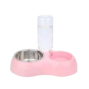 JULEX 2 in 1 Multi Color Detachable Stainless Steel Dog Food and Water Bowl with Non-Slip, Cat Food Bowls with Automatic Water Feeder for Small Medium Dogs/Cats 1 pc