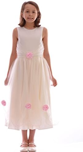 Girls Cream Dress with Pink Flower Sequinn Design Wedding Christening 6-12 Months - 9-10 Years