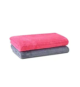 House Beauty Luxury Microfiber Ultra Soft, Super Absorbent Bath Towel for Men,Women and Kids 70 cm x 140 cm Solid(Pink and Grey)