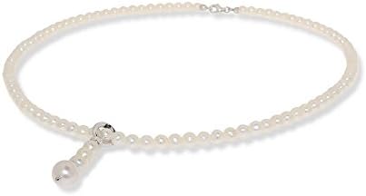 EveryDayGioielli Pearl Necklace Freshwater Pearl Mounted in Silver 925 Size 5/5.5 mm with central Pendant Mounted in 925 silver lobster clasp