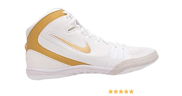 white and gold wrestling shoes