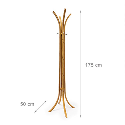 Relaxdays Garderobenständer Holz H x B x T: 175 x 50 x 50 cm Kleiderständer als Standgarderobe aus hochwertigem Bambus mit 4 Armen und Kleiderhaken für Flur und Diele zum Aufhängen von Kleidung, natur - 3