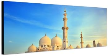 Sheikh Zayed Grand Mosque Abu Dhabi 150 x 50 cm Panoramic Mural On Canvas and Stretcher Frame Ready To Hang Up - Our Pictures On Canvas Its Unusual and Extremely Detailed Pressure Up To 100 Mega Pixel High Resolution Photos.