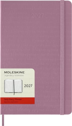Moleskine Agenda Giornaliera 2027, Planner 12 Mesi Con Copertina Rigida e Chiusura Elastica, Formato Large 13x21 cm, Colore Rosa Majestic