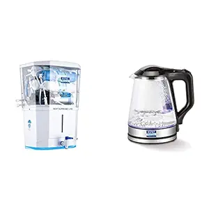KENT Supreme Lite 2020 (11110), Wall Mountable, RO + UF + TDS Control, 8 L Tank, White, 20 LPH Water Purifier & Kent 16023 1500-Watt Electric Kettle (Transparent)