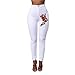Produktbild MCYs Mode Frauen Skinny Floral Applique Jeans Hohe Taille Stretch Bleistift Hosen