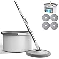 Hcosmy Mop and Bucket Set, Flat Mop with Self Separation Dirty and Clean Water System, 360° Spin Mop Bucket Set with 4Pcs Replaceable Mop Head Pad for All Types of Floor Cleaning