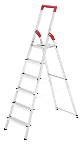 Hailo 8150-607 L50 Alu-Haushaltsleiter mit EasyClix und rotem Bügel (3-8 Stufen)