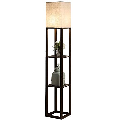 QIANGUANG® Lampadaire en bois de 1,6 m avec étagères pour chambre et salon (sans ampoule) (Noir USB)