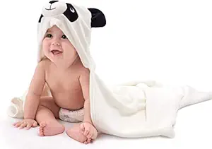 MK Lommtex Soft Hooded Baby Bath Robe Towel for Childs /Baby Girls / Baby Boys Upto 2 Years (White Panda)