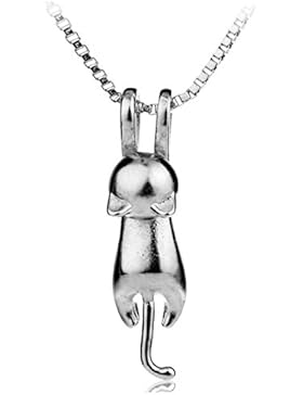 Damen 925Sterling Silber 3D Cute Cat Lover matt Oberfläche/glatte Anhänger Halskette