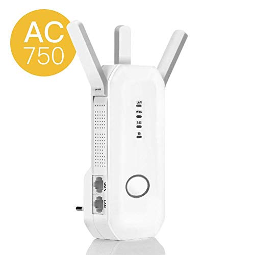 750Mbps WiFi Router/Ripetitore/AP Extender Booster Range Mini AP Hotspot Access Point 5,0 GHz / 2,4 GHz Amplificatore di Segnale Adattatore di Rete con Tre Extra Antenne Copertura Router