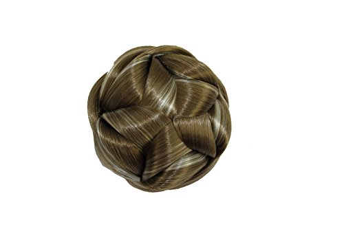 PLAITED PLAIT CLIP IN ON DOME HAIR EXTENSION BUN PIECE UPDO WEDDING JILL BUN (Medium, 10/613 Medium Golden Brown/Platinum Blonde)