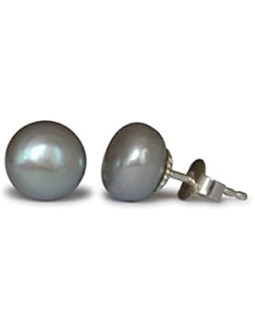 Süßwasserzuchtperlen Ohrstecker, grau, 8-8.5mm, 925 Silber