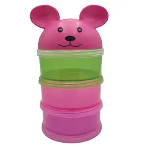 KhuHap Plastic 3 Layers Cute Bear Portable Multi Food Storage Baby Food & Milk Powder Storage Bottle Bowl Container Tiffin Box for New Born Babies Toddler Kids Travelling, BPA Free, Pack of 1, Random