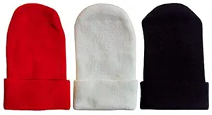 Woolen Winter Cap for Baby Combo (Pack of 3) 2 Years to 5 Years |Red White and Blue Winter Cap for Babies