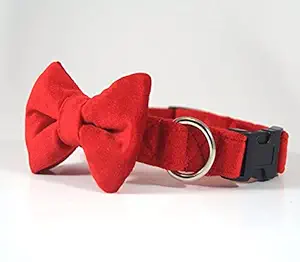 RR Design Velvet Dog Bow Tie/Dog Bow-tie/Dog Gift with Collar or Neck Gear (Adjustable)-Medium-(Red)