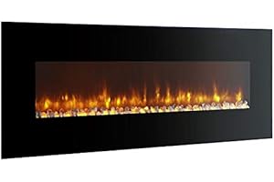 BREAKLING Chimenea eléctrica de pared con calefacción, Efecto de Llama LEDs - Chimenea decorativa bajo consumo - Mando a distancia - 2000W - Negro