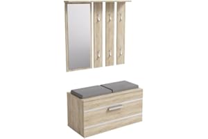 ADGO Opal - Set di mobili da corridoio, 3 in 1, armadi, specchio, appendiabiti e scarpiera, guardaroba compatto per il tuo ingresso (set da corridoio, rovere Sonoma) (spedito in 2 confezioni)