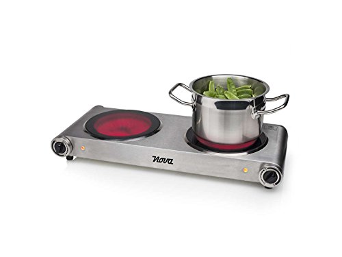 Edelstahl Doppelkochplatte Doppel-Kochfeld Kochplatte Camping-Kocher (Ceran-Kochfeld, Camping-Herd, Glas-Kochplatten, Herdplatten, Timer, 2 Thermostate, Gehärtete Glasplatten) - 2