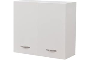 Shally Dogan Pensile da Cucina a Parete, Armadio Sospeso in Legno con Due Ante 1 Ripiano e 2 Scomparti, Armadietto da Muro Spazioso e Resistente, Dimensioni 80 x 32 x 72H cm (Bianco)