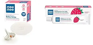 Mee Mee Fluoride-Free Toothpaste, Strawberry, 70g & Mee Mee Nourishing Baby Soap with Almond & Milk Extracts 75g (Pack of 3)