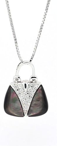 EME Hobo Handbag Style Black Shell 925 Sterling Silver Cubic Zirconia Pendant Necklace