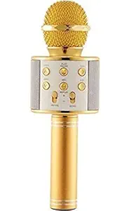 VIL WS-858 Advance Handheld Wireless Singing Mike Multi-Function Bluetooth Karaoke Mic with Microphone Speaker for All Smart Phones (Rose Gold)