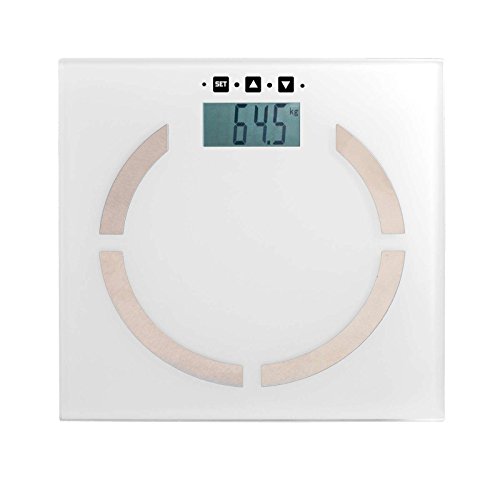Digitale Analyse-Personenwaage in weiß (Analyse-Waage, Körperfett-Anteil, BMI-Rechner, 100 gr-Schritten, 2 bis 180 kg, LCD-Anzeige, Akku-Ladeanzeige, Speicherung für 10 Personen) - 3