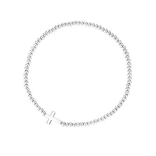 MetJakt Sleek 2,5 mm Perles élastiques Bracelet Extensible en Argent Sterling plaqué Or 18 carats Pendentifs Divers (Croix, Argent Sterling)