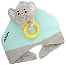 The Makers of The Mouthie Mitt Introduce The Buddy Bib, 3 in 1 Bandana Drool Bib - Sensory Toy, Teething Ring, Plush Pacifier Holder (Elephant)