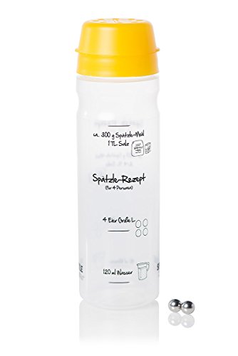Großes Geschenkset mit 4-Portionen-Spätzle-Shaker gelb, beide Spätzlemehle und Spätzle-Shaker-Kochbuch - 3