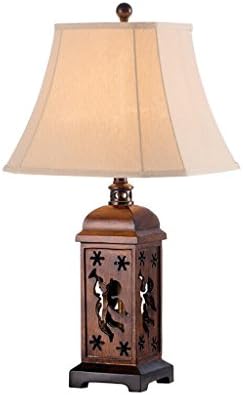 YMXLQQ,Table lamp, Brown base resin table lamp beige fabric shade luxury bedroom lamp gift office parlor E27 Decorative table lamp