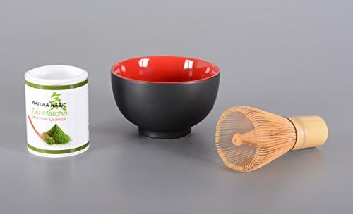 Matcha bowl bamboo whisk/Organic Matcha Tea Set 3 Pieces, 250 ml, Black/Red Gourmet