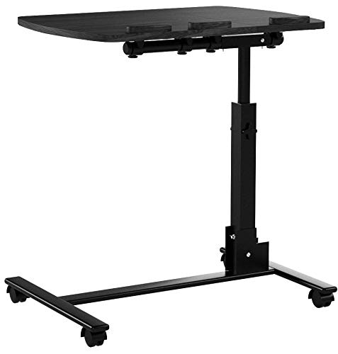 LANGRIA Table pour Ordinateur à Roulettes Pliable Portable Hauteur Réglable Pivotant 360° avec Support de Souris Latéral Inclinable 180° 4 Roulettes Verrouillables (Marron)  