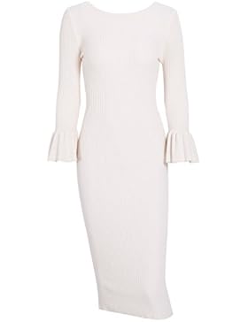 Simplee Apparel Damen Midi Kleid Elegant Langarm Bodycon Lang Strickkleid Casual Sweater Kleid 6 Farbe