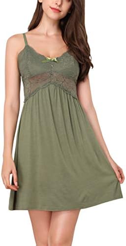 Women Modal Negligee Babydoll Lingerie Night Dress Spaghetti Strap Chemises Slip V Neck Sleepwear Nightgown