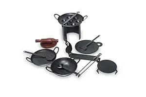 Aaghnya Black Pure Iron Miniature Kitchen Set for Kids, Kitchen Set Toys for Girls. ( Set of 13 )