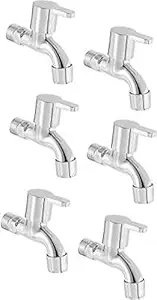 ZESTA Stainless Steel Brass Disc Flora Bib Cock Tap with Flange (Standard; Silver) - Pack of 6