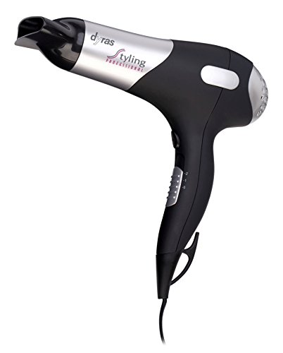 Preisvergleich Produktbild dyras® ''ProfessionalStyling'' Professioneller Ionen-Haartrockner (Profi-Föhn mit Ionisierungsfunktion) mit Kaltstufe, Stylingdüse und Diffusor, schwarz-silber, gummiert