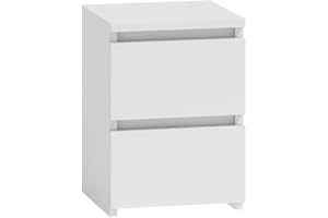 WHATSIZE ENTERPRISE – Moderna – Small Chest of Drawers – Contemporary 2 Drawer Wood Bedside Table & Night Stand - Office, Lounge & Bedroom Furniture Storage Cabinet, White