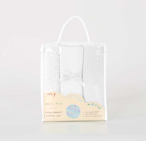 Baby Bedding Moses Basket/Crib Bed Starter Set Bundle - Sheet,Cellular & Popcorn Blankets - White