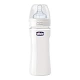 Doble válvula anticólicos. Chicco Wellbeing - Biberón de vidrio/cristal con tetina silicona, flujo normal, 250 ml, 0 m+