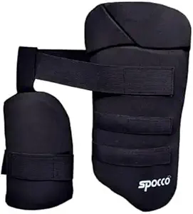 SPOCCO | Thigh Guards, Lower Body Safety, Protection Equipment for Cricket Players, Flexible Fit, Cricket Thigh Pads for Adults, Boys and Men (Black) | TG01