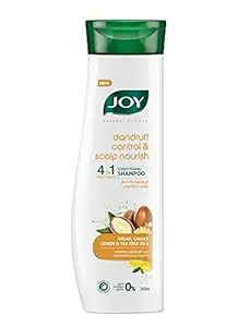Joy Natural Actives Dandruff Control and Scalp Nourish 4 in 1 Multi Action Conditioning Shampoo | With Argan, Ginger, Lemon and Tea Tree Oils |Vegan, Anti-Dandruff Shampoo Paraben Free | 340 ml
