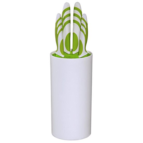 Xavax Messerblock Set mit vier Küchenmessern, gehärteter Stahl, gummierter Griff, grün/weiß - 2