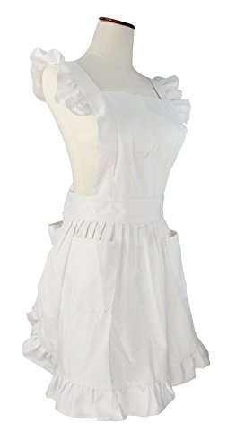 LilMents Dienstmädchen Rüschen Retro Schürze Küche Kochschürze Kochen Putzen Küchenschürze Kostüme (weiß) - 2