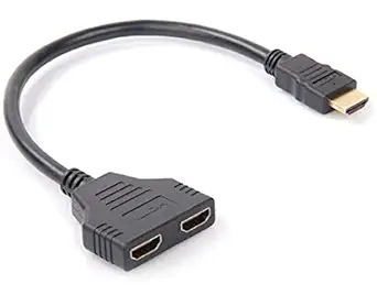Generic HDMI Splitter Adapter Cable Male to Dual HDMI Female 1 to 2 Way with Audio Converter for DVD HDTV LCD Monitor and Projectors Black (Pack of-1)